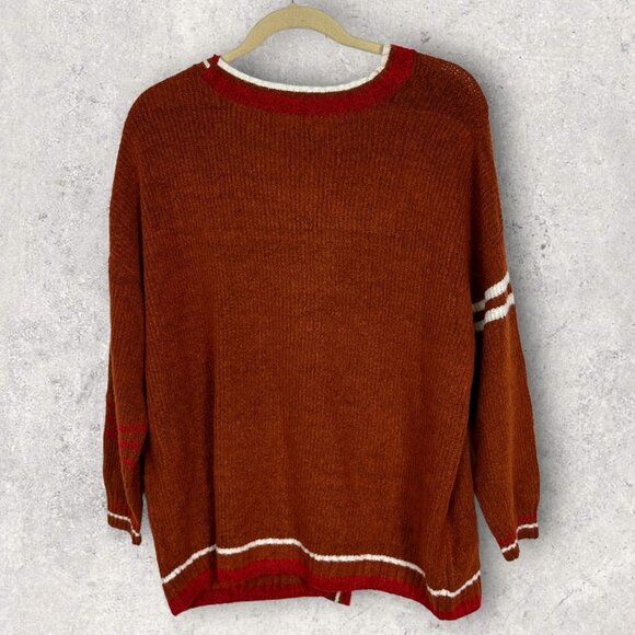 NEW Nordstrom 2022 Varsity Cardigan Rust Brown Oversized Chunky Knit Size Large - Picture 6 of 14